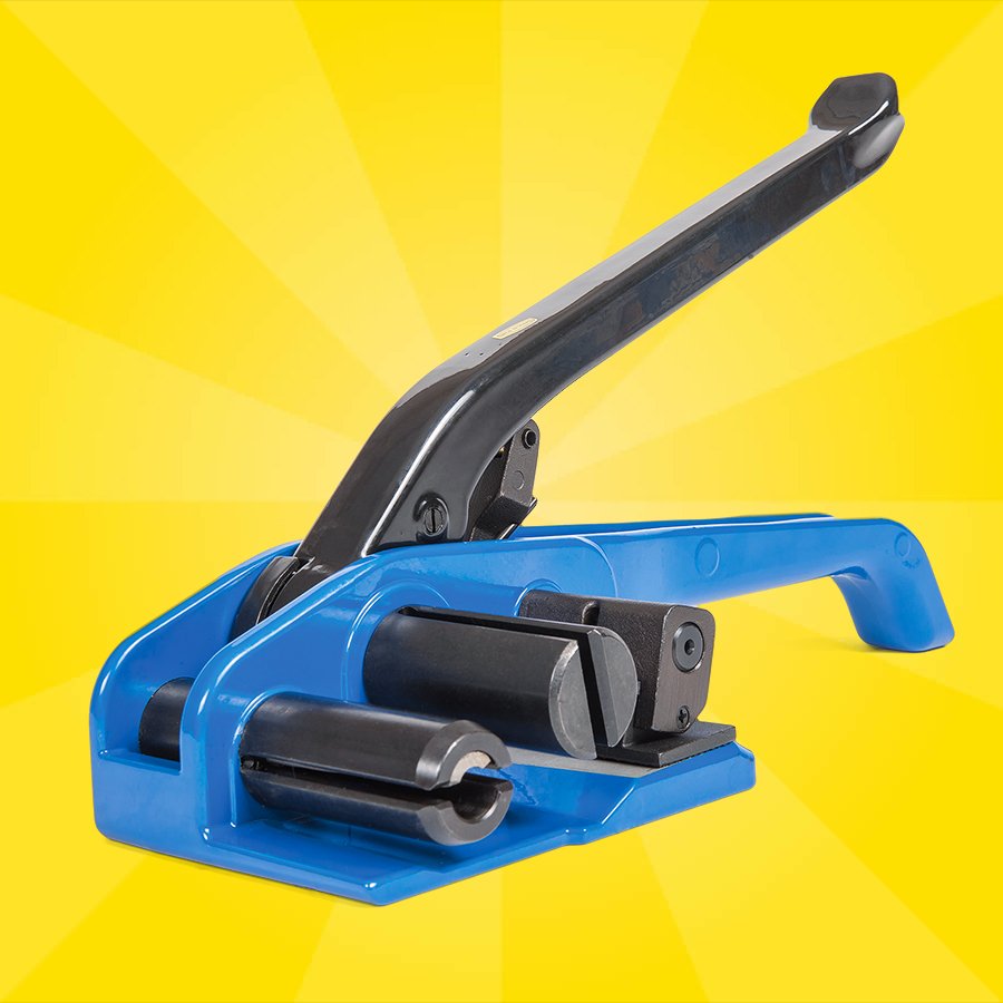 Das Spanngerät ist mit 2,5 kg Gewicht leicht, einfach zu bedienen und hat eine integrierte Schneidevorrichtung Das Spanngerät ist mit 2,5 kg Gewicht leicht, einfach zu bedienen und hat eine integrierte Schneidevorrichtung