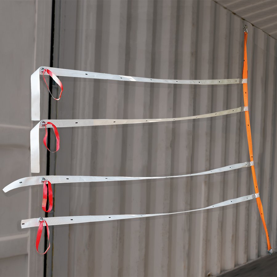 Das Container Lashing System ist ein vorkonfektioniertes Rückhaltesystem zur Ladungssicherung im Container Das Container Lashing System ist ein vorkonfektioniertes Rückhaltesystem zur Ladungssicherung im Container