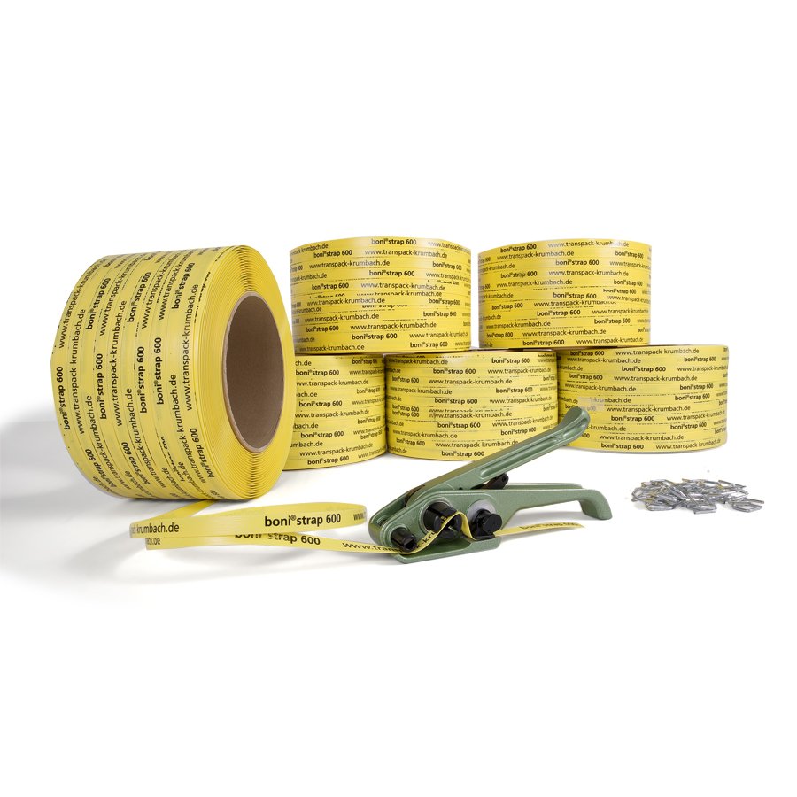 Mit einem passenden Umreifungswerkzeug lässt sich das bonistrap 600 einfach verarbeiten Mit einem passenden Umreifungswerkzeug lässt sich das bonistrap 600 einfach verarbeiten