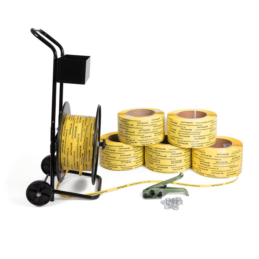 Zusätzlichen Umreifungs-Komfort bietet ein Abroller für Komposit-Umreifungsband (z.B. 7.0532) Zusätzlichen Umreifungs-Komfort bietet ein Abroller für Komposit-Umreifungsband (z.B. 7.0532)