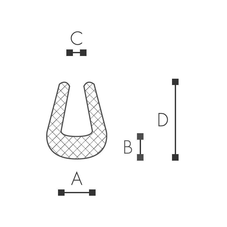Abmessungen des Schaumprofils (siehe Preistabelle) Abmessungen des Schaumprofils (siehe Preistabelle)
