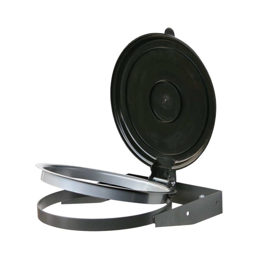 Deckel mit pulverbeschichtetem Klemmring zum einfachen und schnellen Fixieren des Müllsacks Deckel mit pulverbeschichtetem Klemmring zum einfachen und schnellen Fixieren des Müllsacks