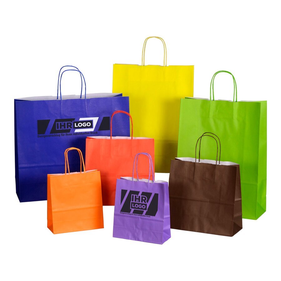 Hochwertige Kraftpapier-Tasche in unterschiedlichen Gren und Farben sowie mit individueller Bedruckung