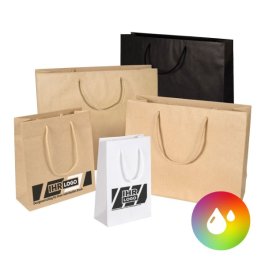 Papiertragetasche mit Baumwollkordel, individuell bedruckt Papiertragetasche mit Baumwollkordel, individuell bedruckt