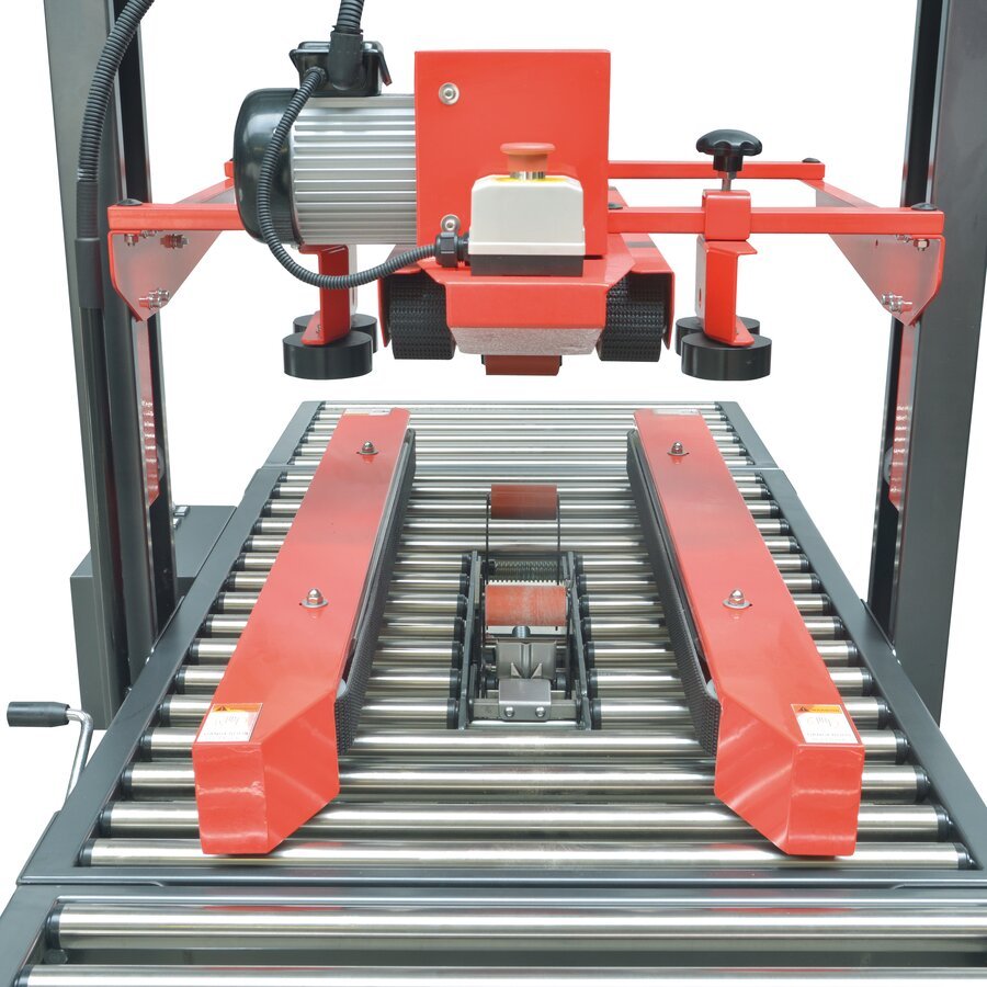 Kartongröße durch Handkurbel manuell einstellbar (120-480 mm, Länge mind. 150 mm) Kartongröße durch Handkurbel manuell einstellbar (120-480 mm, Länge mind. 150 mm)