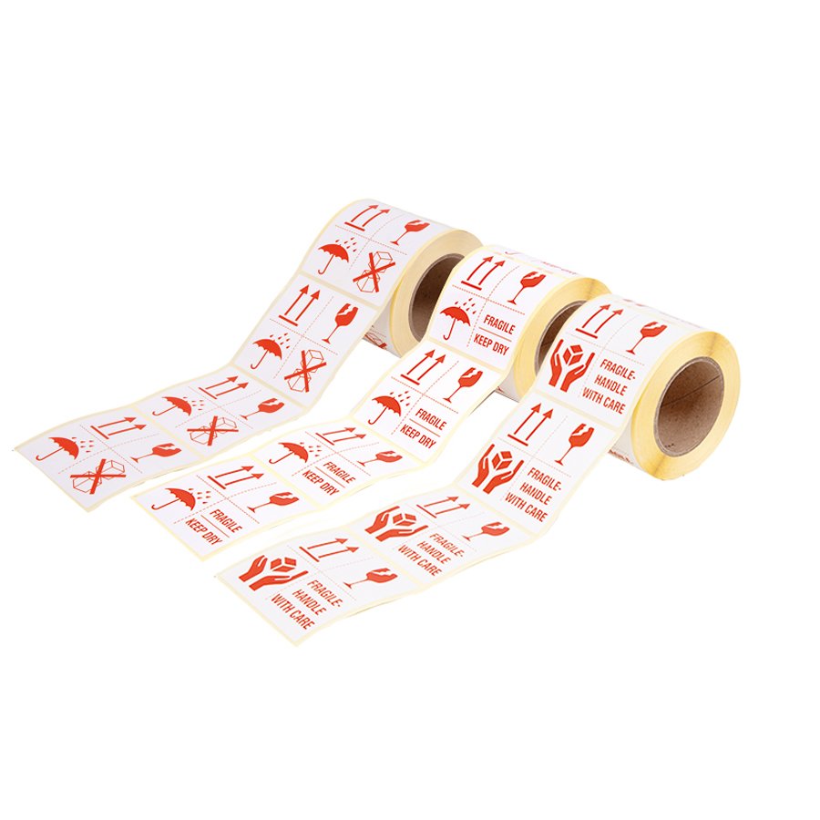 Praktische Rolle á 500 Etiketten 3 Rollen nebeneinander abgerolltes Klebeband