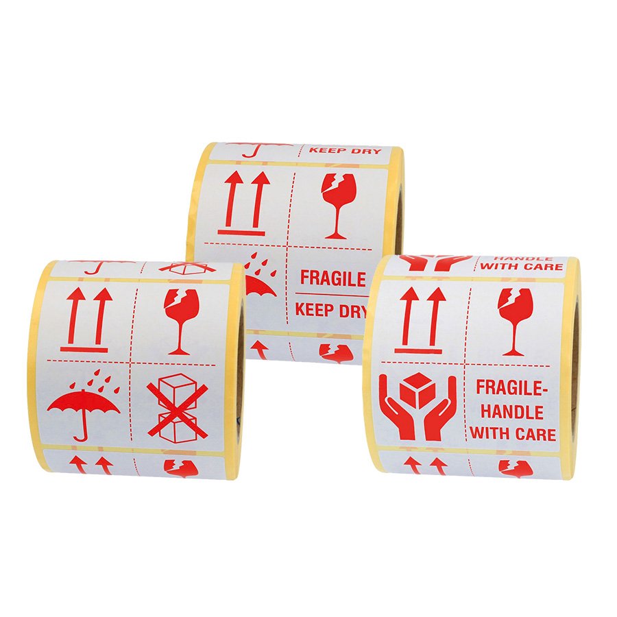 4 in 1 Etiketten  3 Rollen weißes Etikett mit rotem Aufdruck