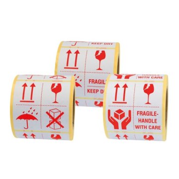 Selbstklebende weiße Warnetiketten mit rotem Aufdruck