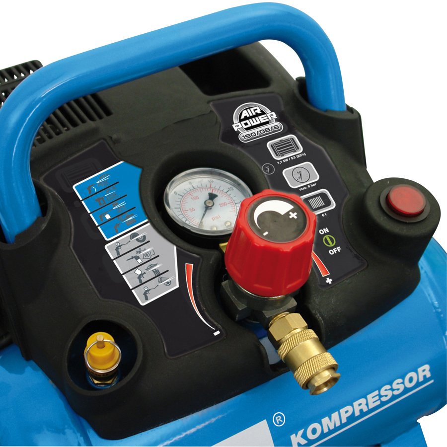 Alles Wichtige finden Sie gut sichtbar auf der Oberseite des Kompressors