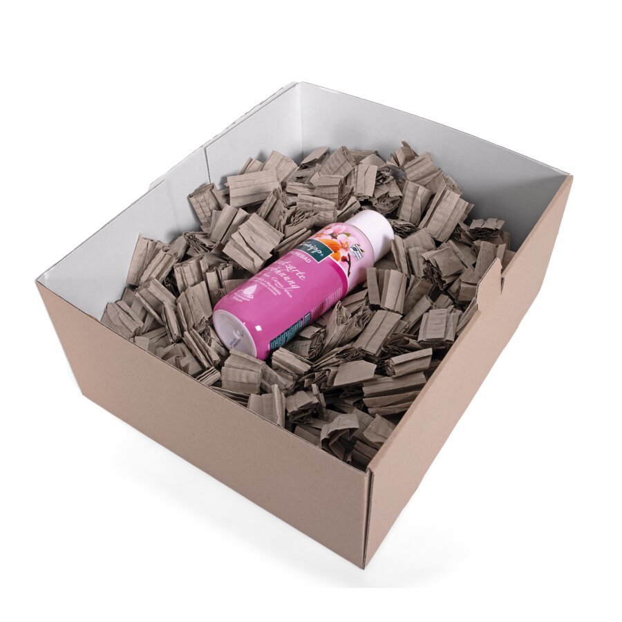 Mehrlagige Papierpolster-Chips als perfekter Produktschutz im Karton