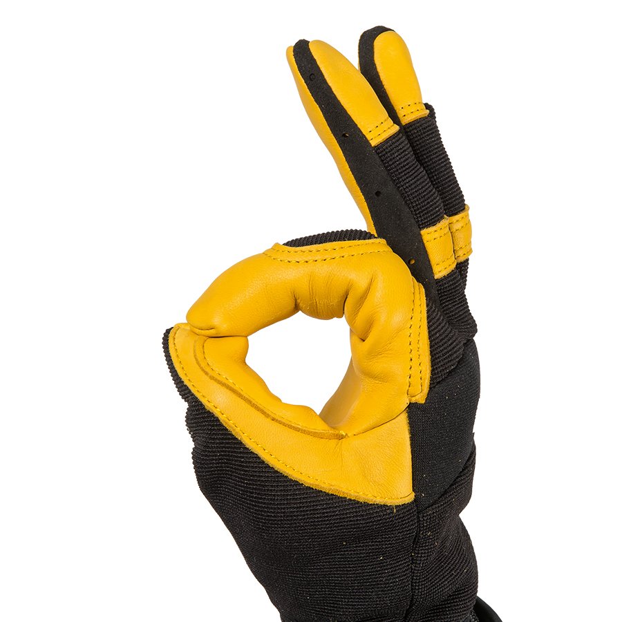 Hirschlederverstärkung in der Innenhand sowie den Verschleißzonen Hirschlederverstärkung in der Innenhand sowie den Verschleißzonen