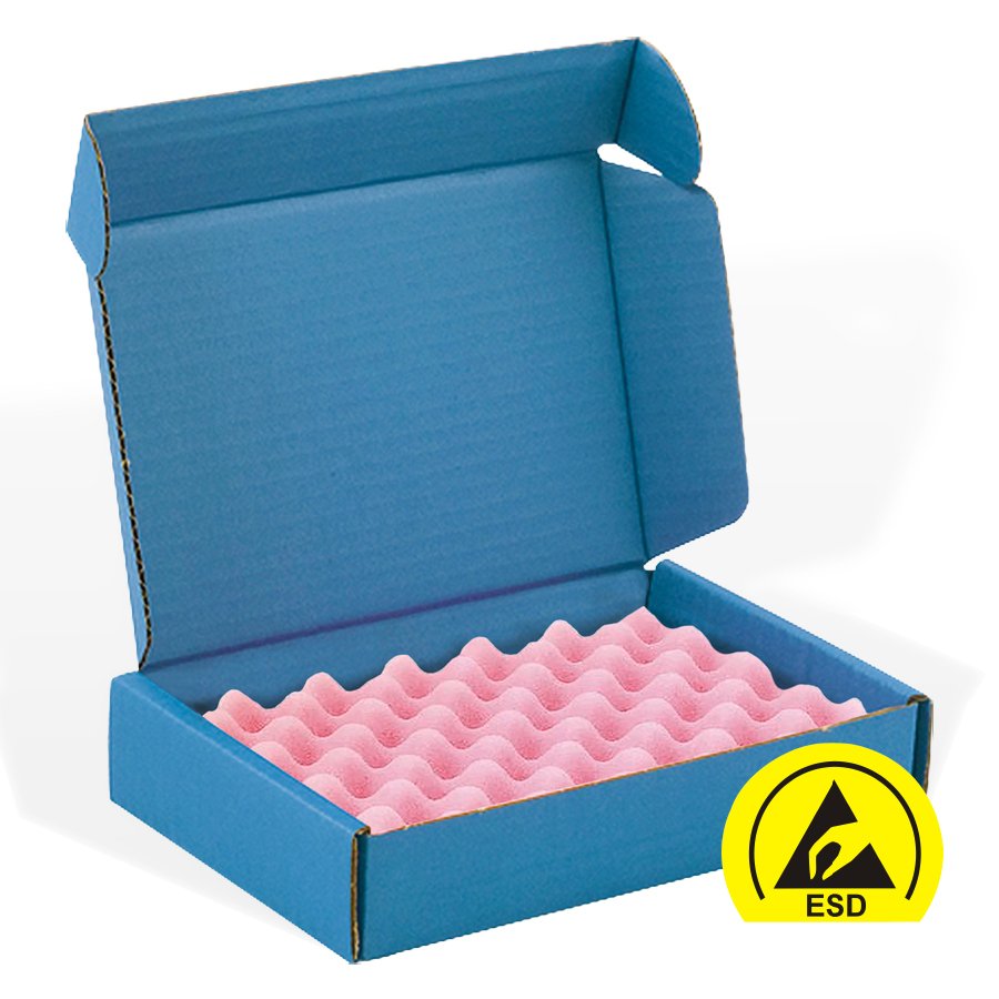 ESD-Klappschachtel mit Noppenschaumeinlage ESD-Klappschachtel mit Noppenschaumeinlage