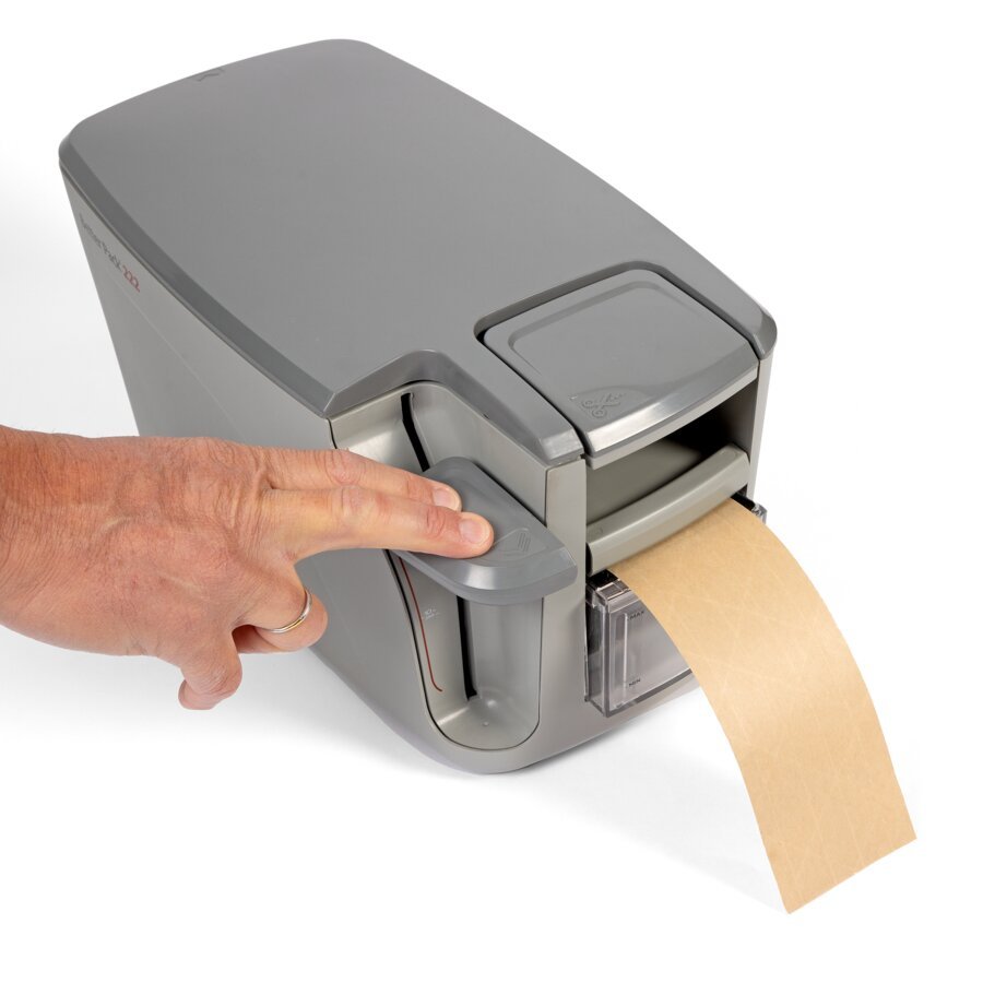 Ausgabe des Nassklebebandes auf Knopfdruck Ausgabe des Nassklebebandes auf Knopfdruck