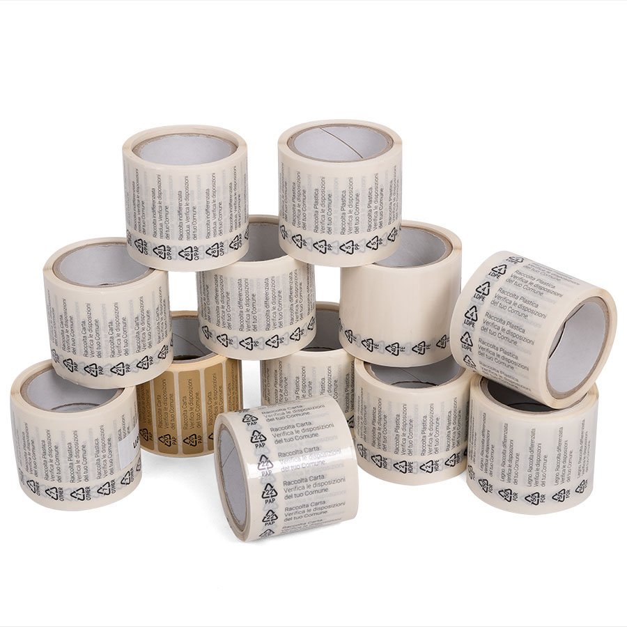 500 bzw. 100 Etiketten auf Rolle  Sammelaufnahme Umweltetiketten auf Rolle, italienisch