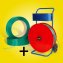 boni PET-Umreifungsband + Abrollwagen Spar-Set Sammelaufnahme: 2x Umreifungsband grün + Abroller blau / rot mit grünem Umreifungsband