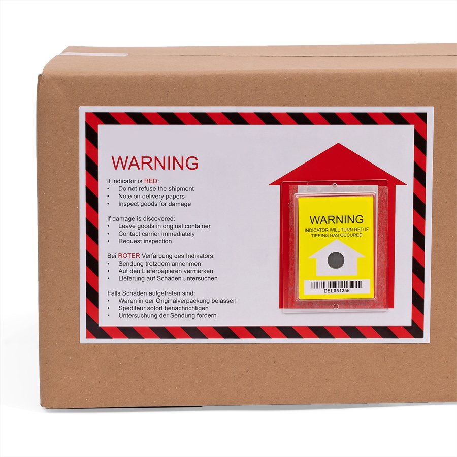 Kippindikator aufgeklebt Kippidentikator mit Hinweisetikett