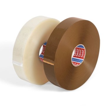 Großrollen Maschinenklebeband transparent und braun nebeneinander