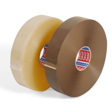 Großrollen Maschinenklebeband transparent und braun nebeneinander