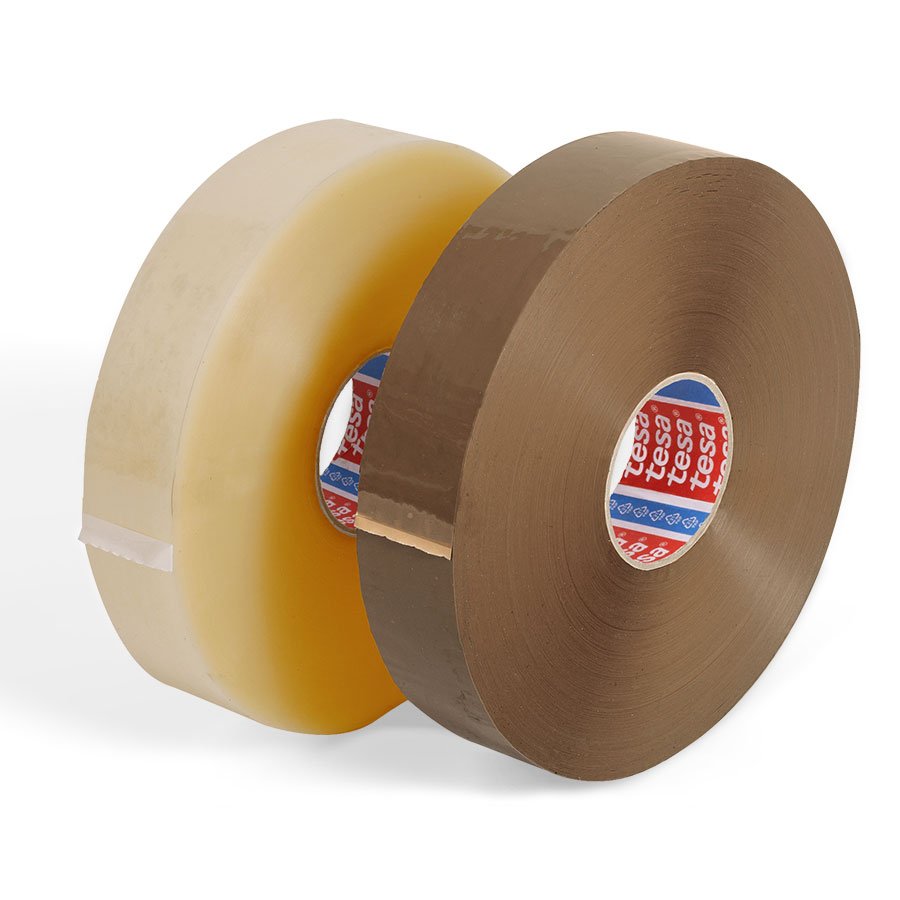 In braun oder transparent verfügbar Großrollen Maschinenklebeband transparent und braun nebeneinander