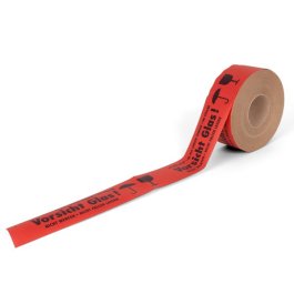 Papier-Nassklebeband mit pflanzlichem Leim Rolle Nassklebeband rot mit schwarzen Aufdruck Vorsicht Glas