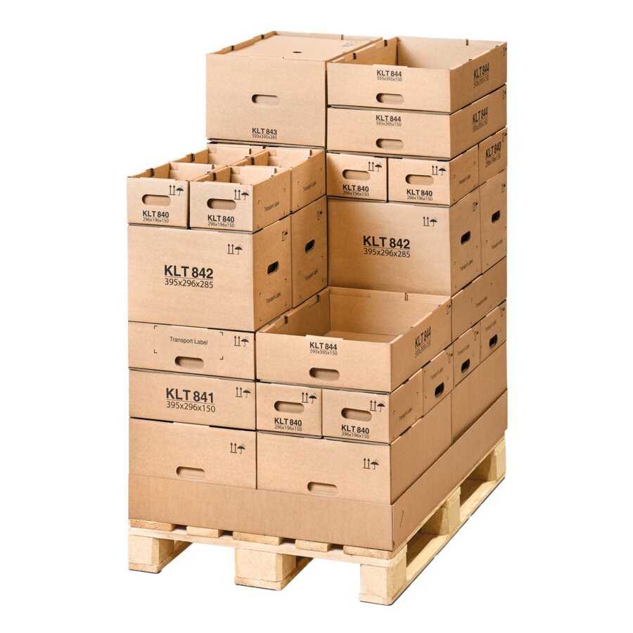 KLT-Behälter aus Wellpappe - alle Größen miteinander stapelbar KLT-Behälter aus Wellpappe - alle Größen miteinander stapelbar
