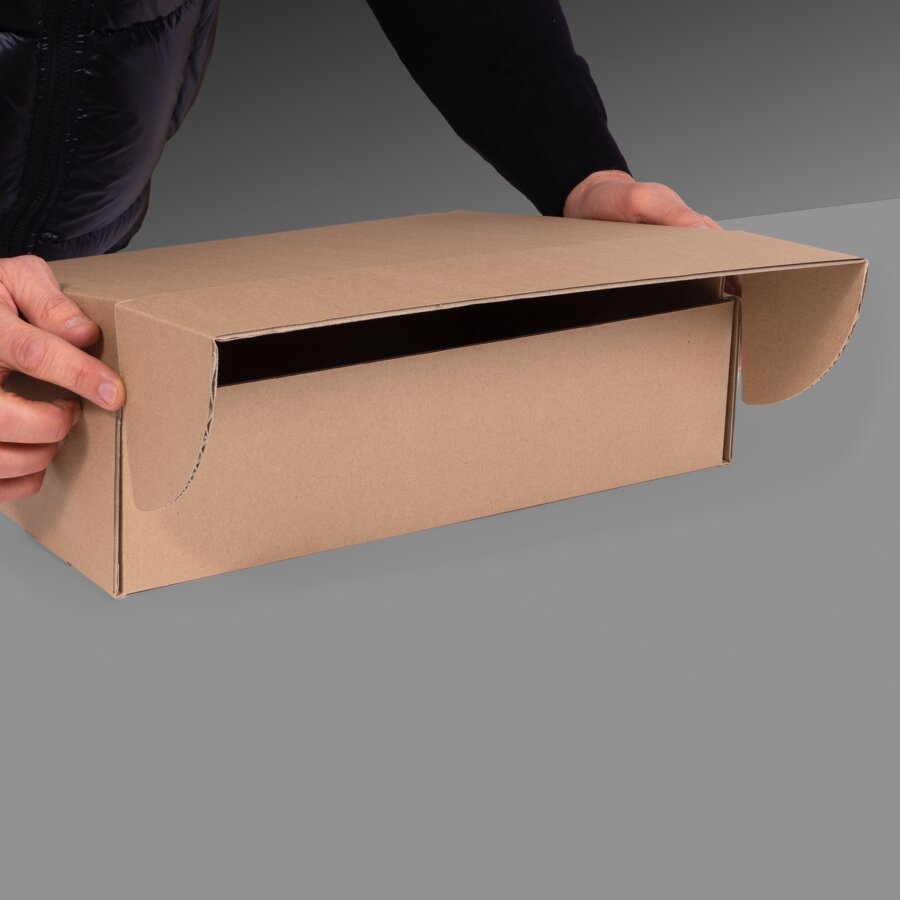 Mithilfe der Einstecklaschen am Deckel der Schachtel l�sst sich die Klappschachtel schnell schlie�en