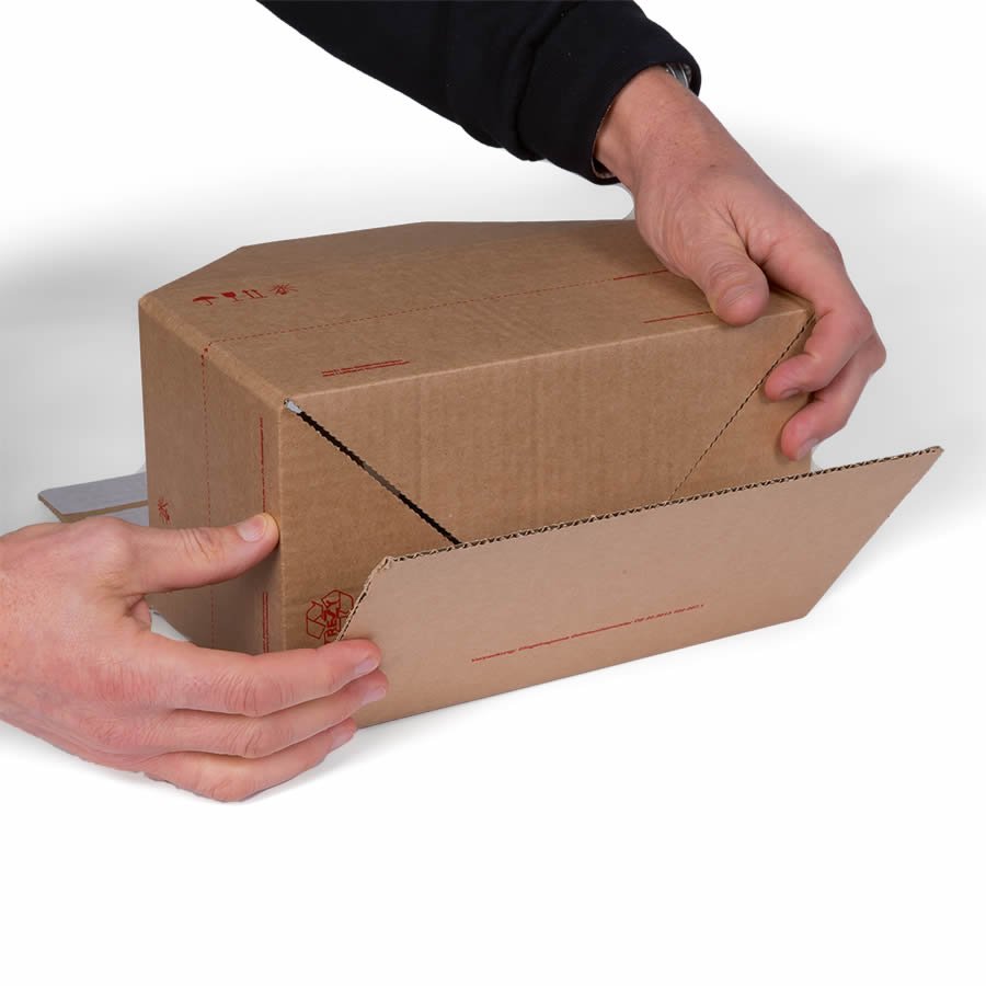 ... Klebelasche fest an den Karton drücken ... Klebelasche fest an den Karton drücken