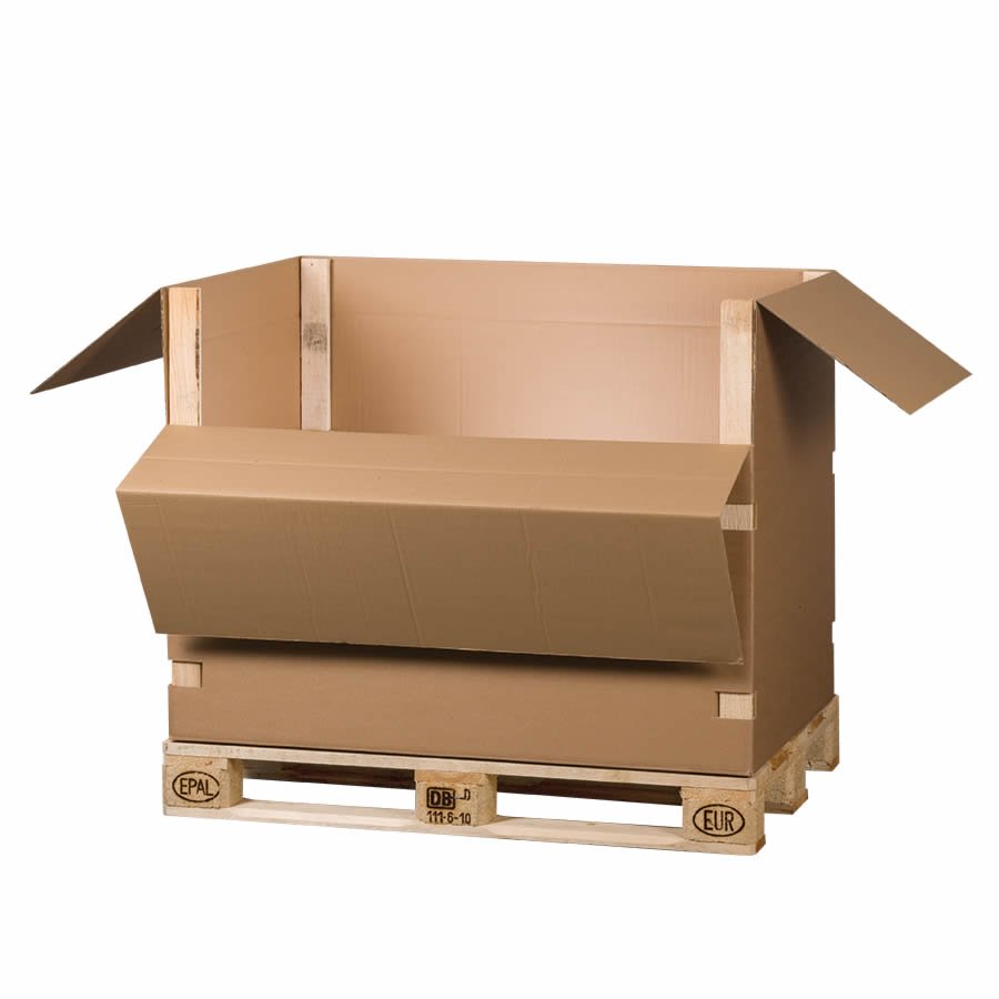 Palettencontainer mit praktischer Ladeklappe zum bequemen Be- und Entladen Palettencontainer mit praktischer Ladeklappe zum bequemen Be- und Entladen