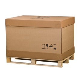 Aufgebaute Ansicht des 4-teiligen Palettencontainer So sieht der 4-teilige Palettencontainer fertig montiert aus.