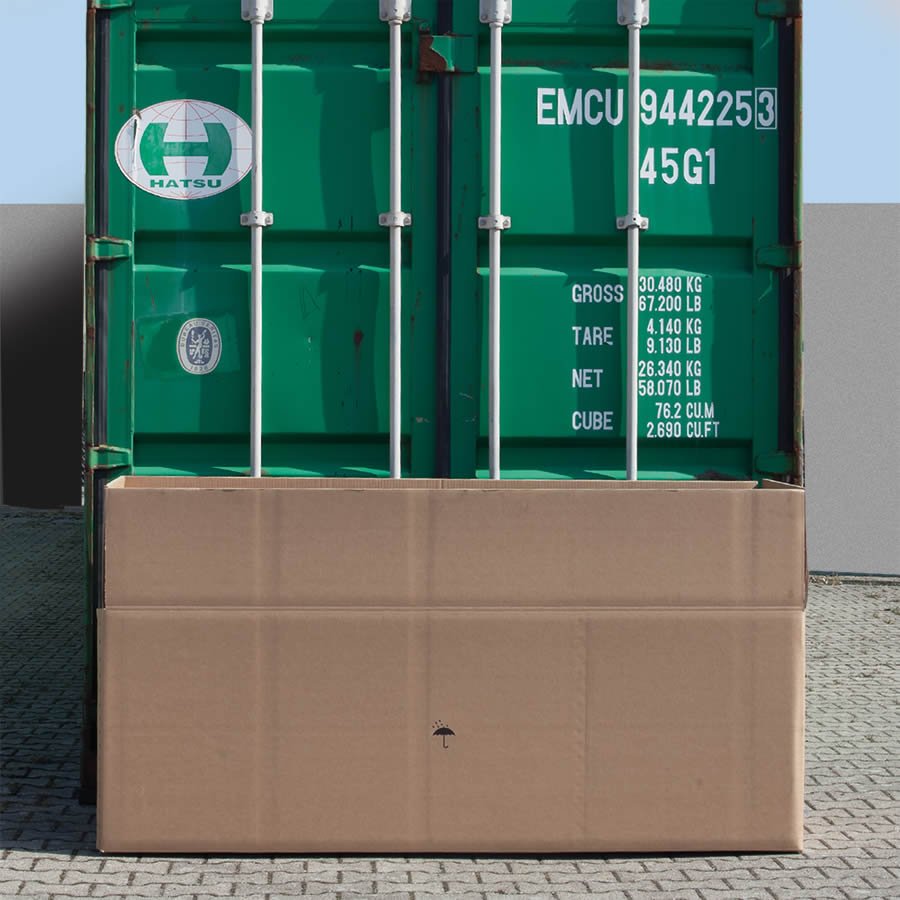 Container-Karton passt exakt in Container - volle Ausnutzung der Ladefläche Container-Karton passt exakt in Container - volle Ausnutzung der Ladefläche