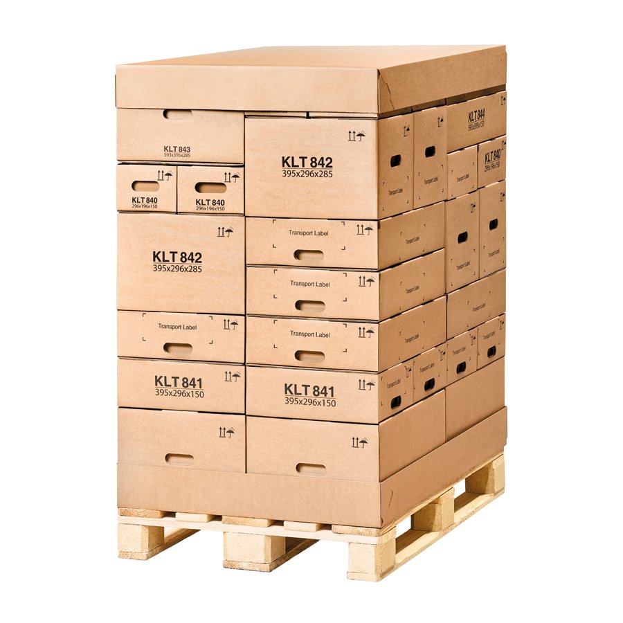 Auch mit Palettendeckel/-boden aus Wellpappe kombinierbar Auch mit Palettendeckel/-boden aus Wellpappe kombinierbar