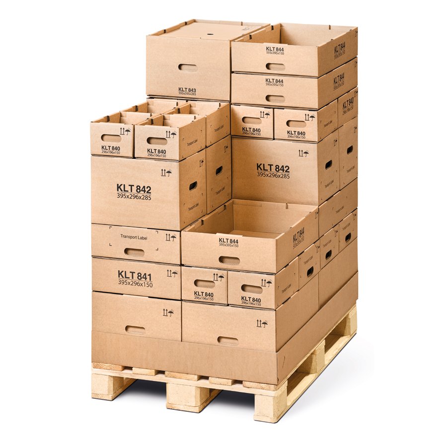 KLT-Behälter aus Wellpappe - alle Größen miteinander stapelbar KLT-Behälter aus Wellpappe - alle Größen miteinander stapelbar