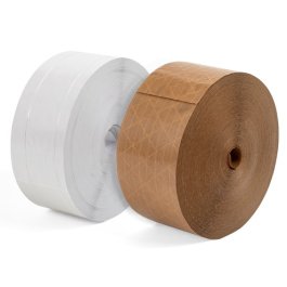 Nassklebeband in weiß und braun Nassklebeband in weiß und braun