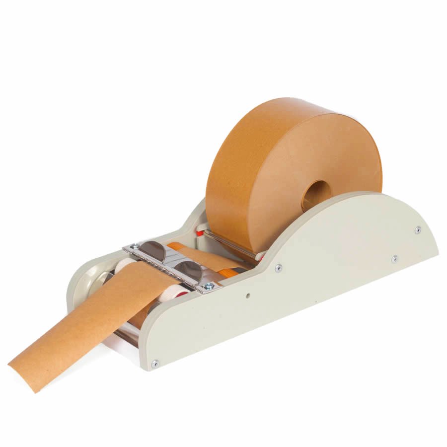 Spezielle Abroller (s. Zubehör) feuchten das Band gleichmäßig an und erleichtern so das Verkleben Spezielle Abroller (s. Zubehör) feuchten das Band gleichmäßig an und erleichtern so das Verkleben