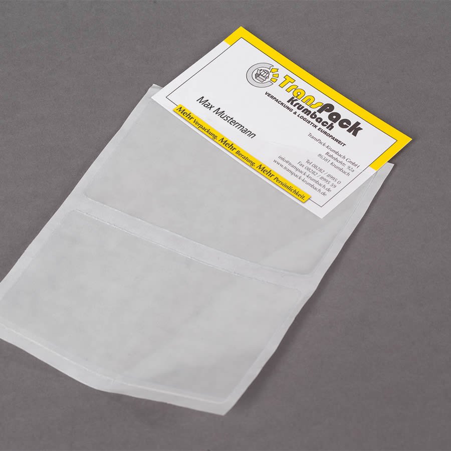 Sichttasche selbstklebend für Visitenkarte, lange Seite offen Sichttasche selbstklebend für Visitenkarte, lange Seite offen