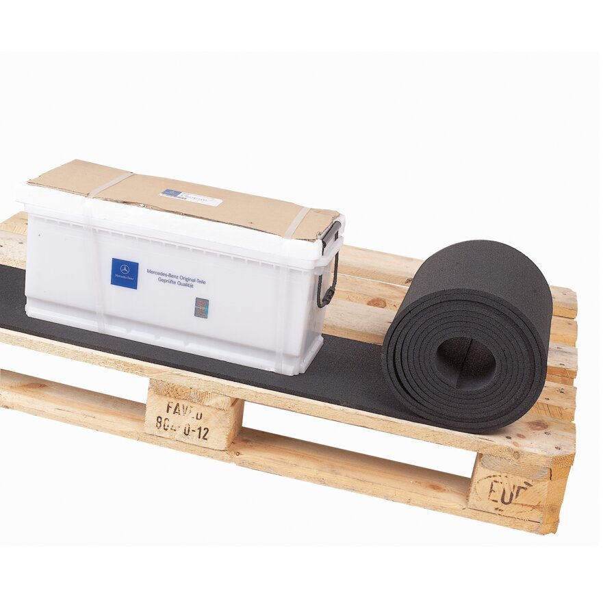 Auf der Palette sorgt die Gummimatte dafr, dass Ihr Packgut auch bei Neigung nicht herunterrutscht