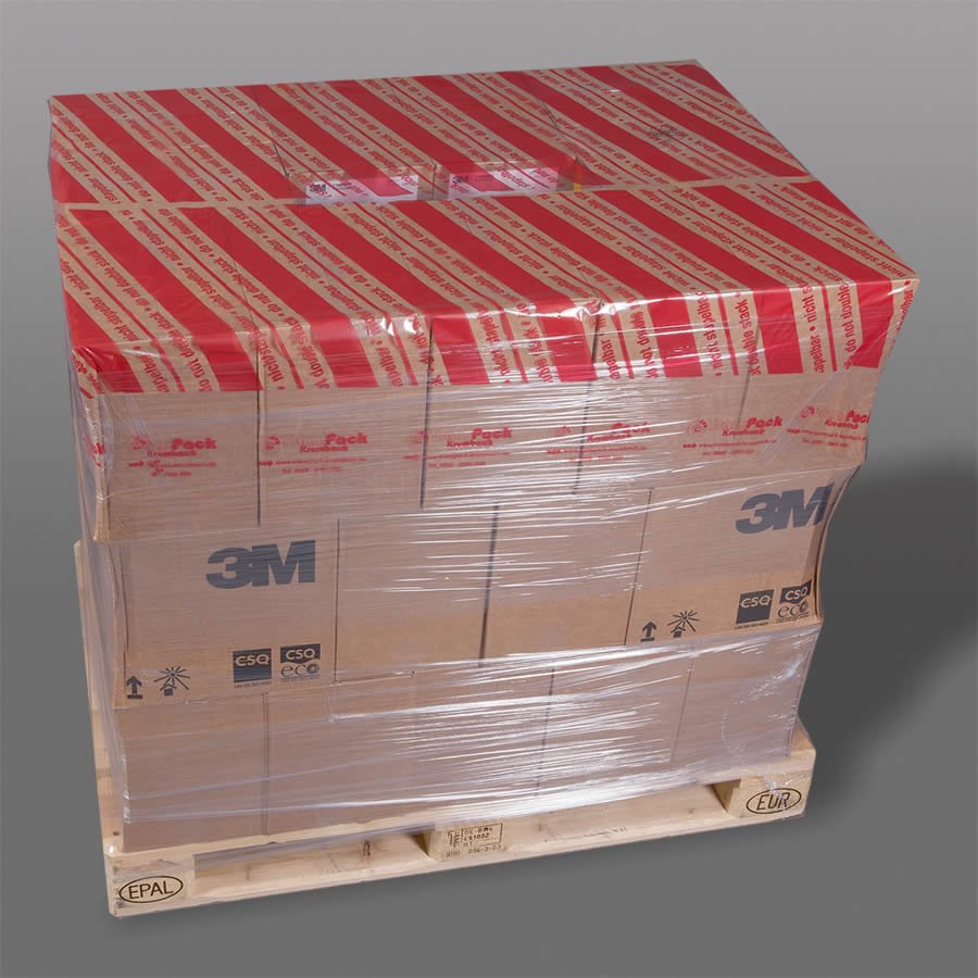 Palettenabdeckblatt in roter Ausführung mit zweisprachigem Warndruck Palettenabdeckblatt in roter Ausführung mit zweisprachigem Warndruck