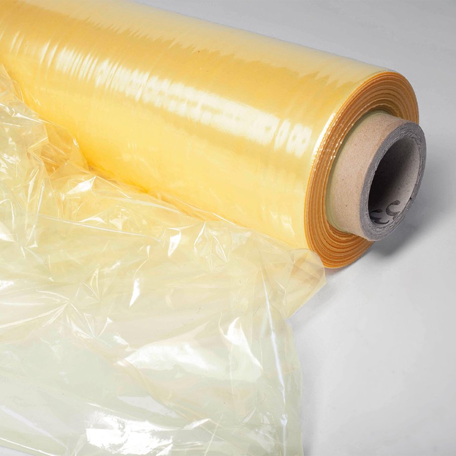 Die transparente Stretchfolie in gelb oder grün hinterlässt keinerlei Rückstände auf dem verpackten Material Die transparente Stretchfolie in gelb oder grün hinterlässt keinerlei Rückstände auf dem verpackten Material