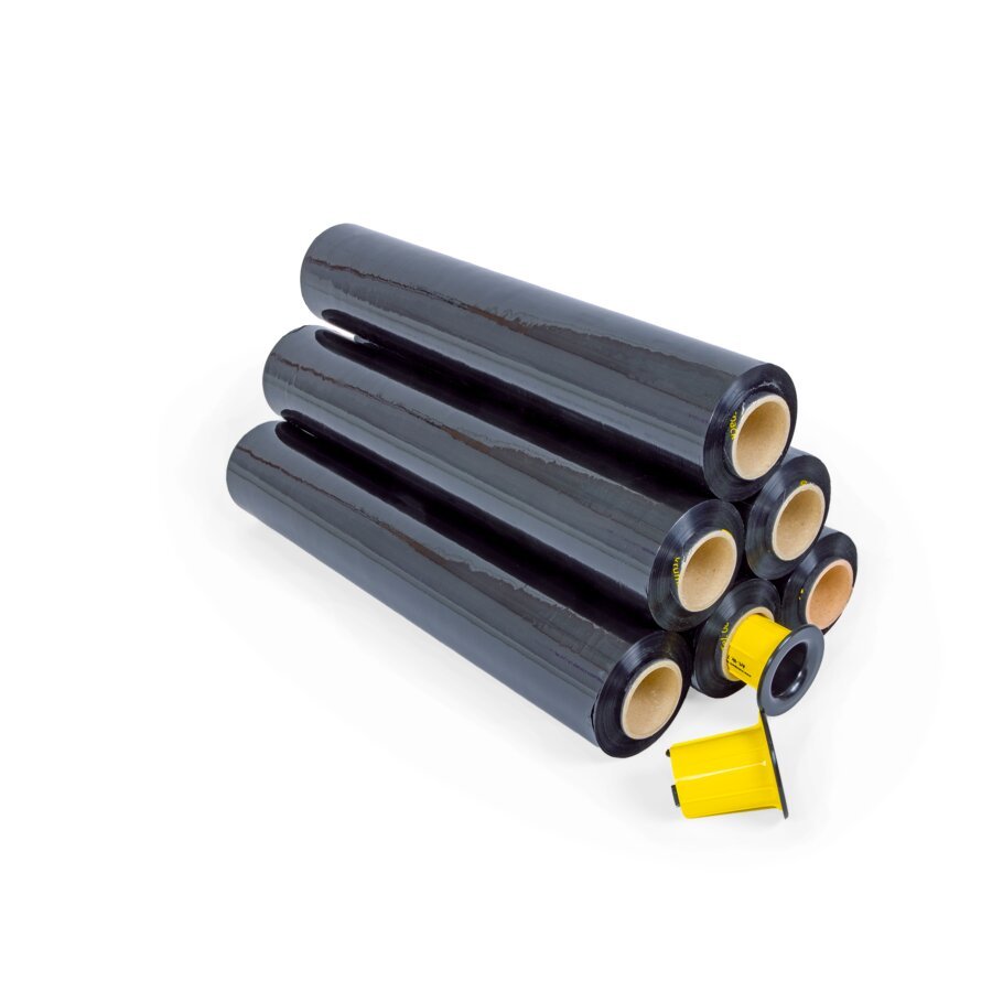 Schwarze Handstretchfolie als Sichtschutz fr hochwertige Waren