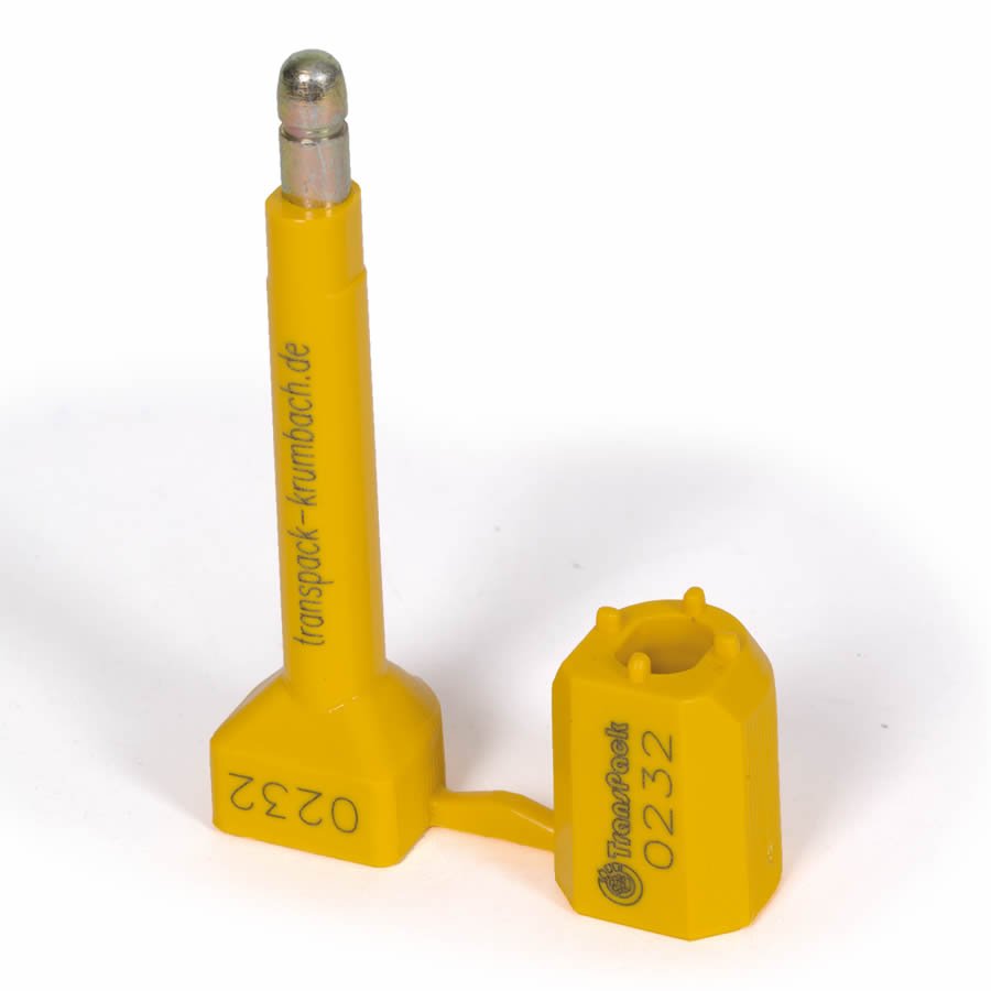 Zweiteilige Containerplombe aus gehärtetem Stahl mit Kunststoffummantelung Zweiteilige Containerplombe aus gehärtetem Stahl mit Kunststoffummantelung