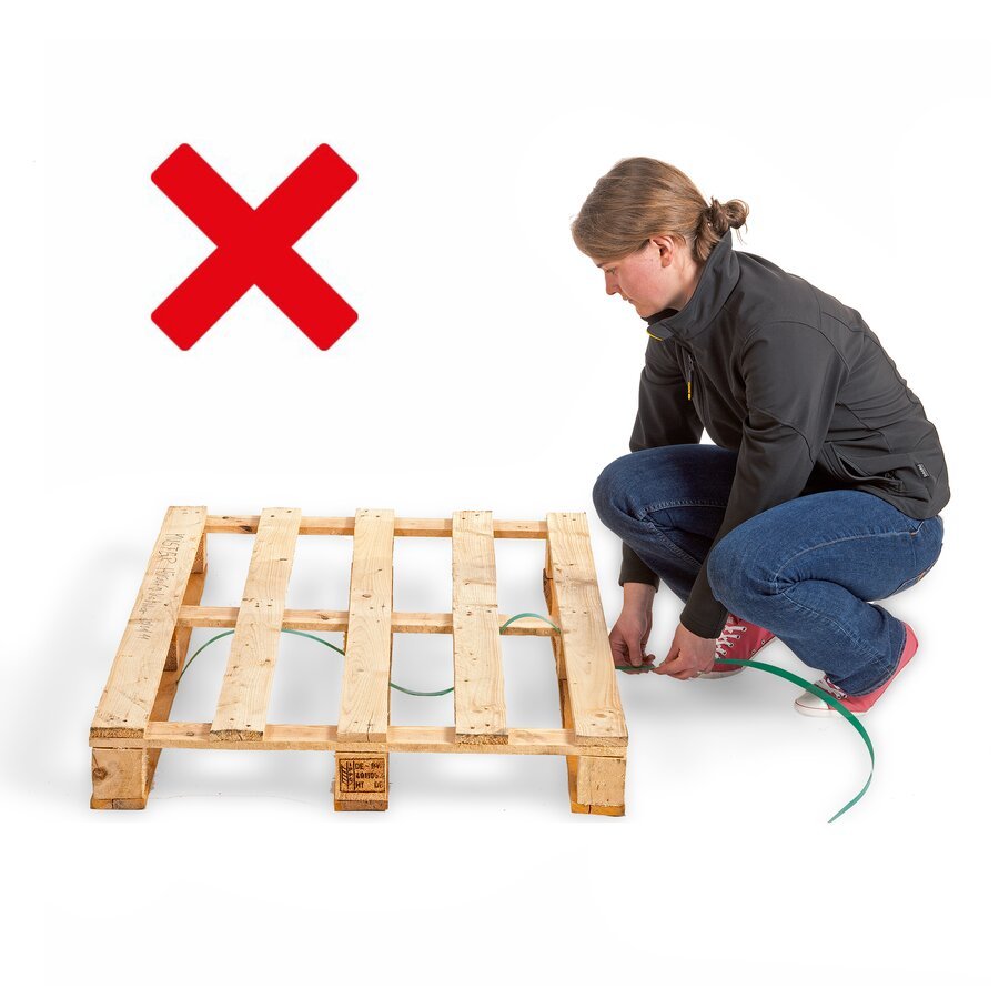 Abrollwagen fr Umreifungsband, fahrbar mit Palettierhilfe