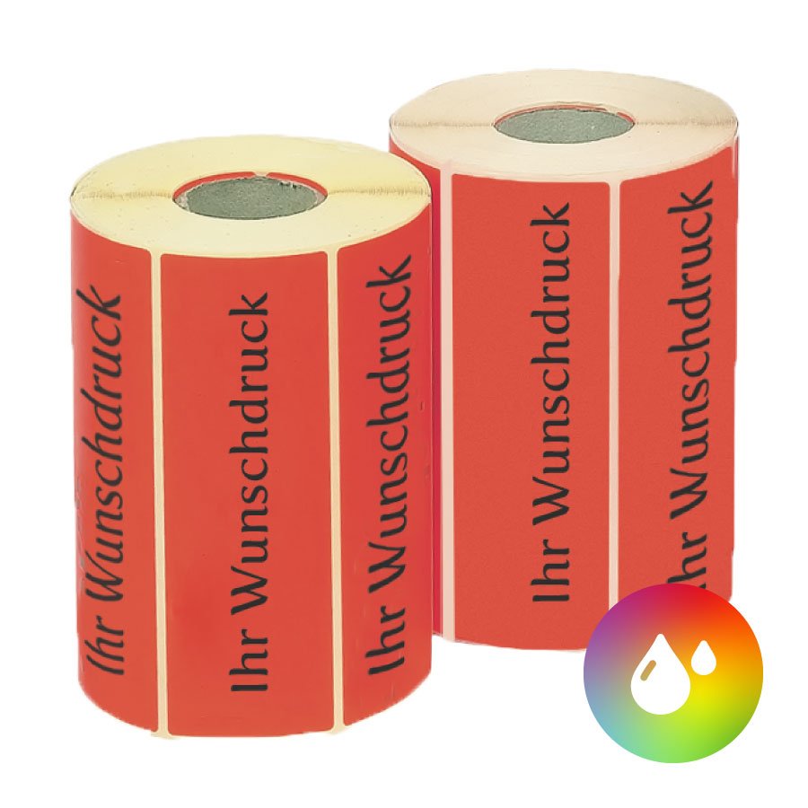 Individuelle Etiketten  2 Rollen rotes Etikett - schwarzer Aufdruck