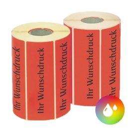 Individuelle Etiketten  2 Rollen rotes Etikett - schwarzer Aufdruck
