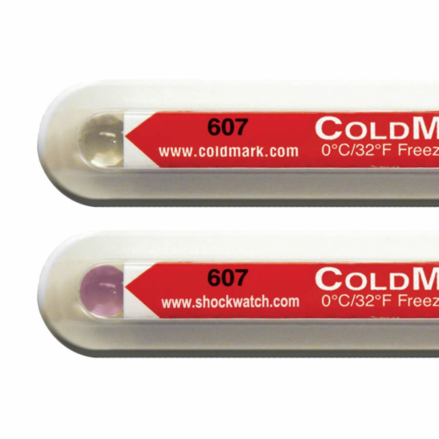 Violette Verfärbung: Der Indikator war Temperaturen unterhalb des gewählten Grenzwertes ausgesetzt Violette Verfärbung: Der Indikator war Temperaturen unterhalb des gewählten Grenzwertes ausgesetzt