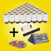 Ministretchfolie 100 mm 150 m 23 my Set 40 Rollen mit Handgriff + Smarties