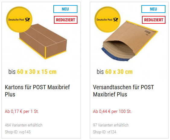 Karton und Versandtasche Maxibrief Plus